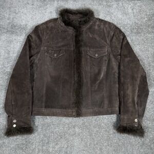 Coldwater Creek Suede Jacket Women's XXL Brown Full Zip‎ Faux Fur Trim